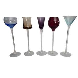 Artland Set of 5 Multicolor Long Stem Cordial Liqueur Glasses Assorted Shapes